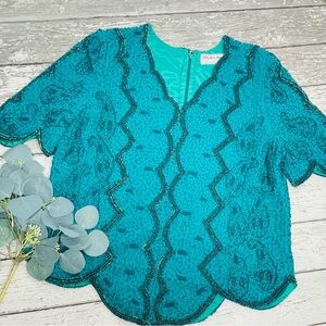 Vintage Creative Touch Evening Beaded Sequin Blouse Top